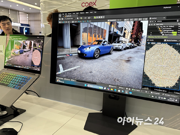 젠슨 황 엔비디아 CEO의 영상이 재생 중인 'RTX 스파크' 기반 MSI 노트북. [사진=권서아 기자]