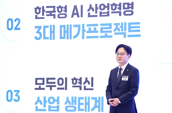 김정관 산업통상부 장관이 29일 청와대에서 이재명 대통령 주재로 열린 3대 메가프로젝트 국민보고회에서 정책을 발표하고 있다. 2026.6.29 [사진=청와대통신사진기자단]