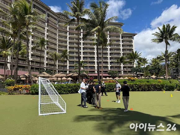 23일 오후(현지시간) 마우이 하얏트 리젠시 리조트&스파에 위치한 스냅드래곤 로고 이미지. [사진=안세준 기자]