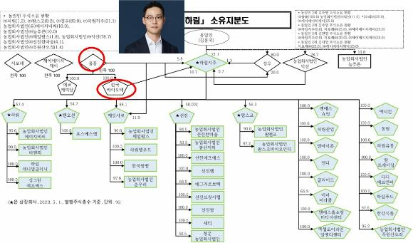 하림그룹은 2011년 김홍국 회장의 한국썸벧판매(현 올품) 지분 증여를 통해 외아들 김준영씨로의 지분 승계가 완료됐다. 김준영씨는 올품과 그 완전 자회사 한국바이오텍을 통해 하림지주의 단일 최대주주 지위를 갖고 있다. 김준영씨는 2008년 하림지주로 입사했다가 2021년 그룹을 떠났는데, 올해 들어 팬오션 책임으로 복귀했다.