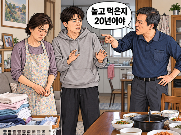 결혼 후 처가로부터 10년간 도움을 받아 사업을 해놓고, 정작 전업주부로 희생한 아내에게 "먹고 논지 20년"이라고 핀잔을 준 남편이 누리꾼들의 지탄을 받고 있다. 그림은 챗GPT로 생성한 인공지능(AI) 이미지. [이미지=챗GPT]