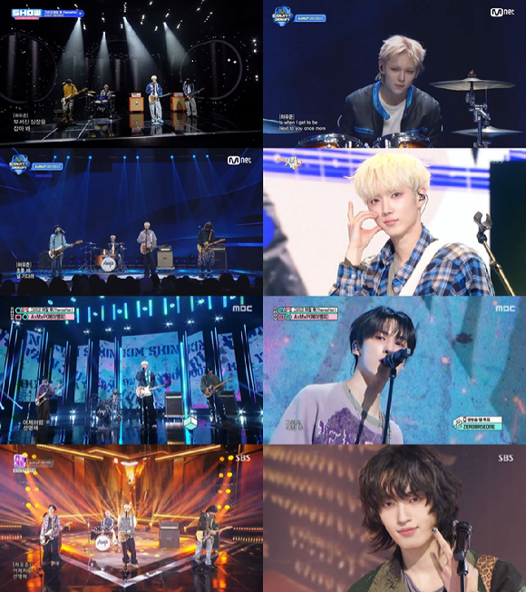 밴드 AxMxP(에이엠피)가 '인기가요'에서 무대를 꾸미고 있다. [사진=SBS 방송화면 캡처]