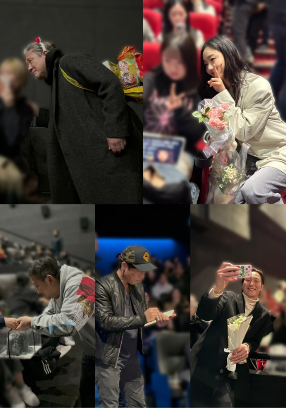 최민식, 김고은, 장재현 감독, 유해진, 김재철이 '파묘' 무대인사에서 관객들을 만나고 있다. [사진=(주)쇼박스]