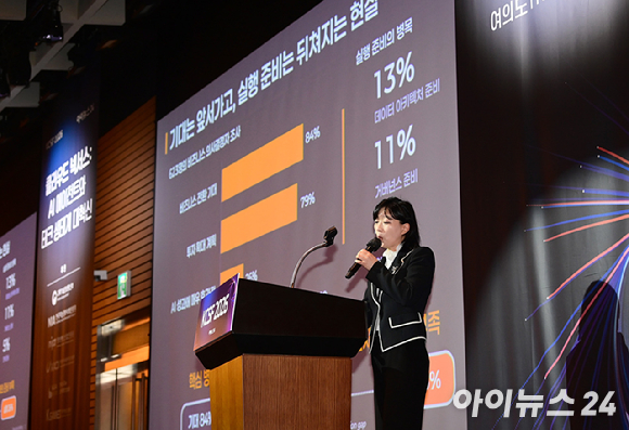 클라우드 기술과 소프트웨어 산업의 변화 흐름을 조망하는 '대한민국 클라우드/SaaS 포럼 2026'이 29일 서울 영등포구 여의도 FKI타워에서 열렸다. 오순영 아마존웹서비스 수석 솔루션즈 아키텍트가 'Agentic Nexus: 연결된 지능이 기업의 행동이 되는 순간'을 주제로 강연을 하고 있다. [사진=정소희 기자]