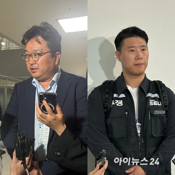 삼성전자 대표교섭위원인 김형로 부사장(왼쪽)과 최승호 초기업노조 삼성전자지부 위원장. [사진=권서아 기자]