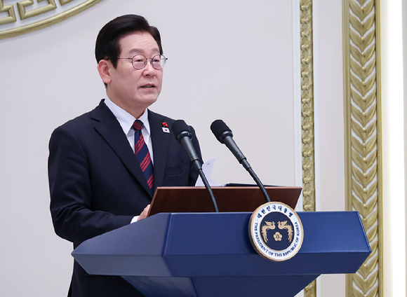 이재명 대통령이 2일 청와대 영빈관에서 열린 신년 인사회에서 인사말을 하고 있다. 2026.1.2 [사진=연합뉴스]