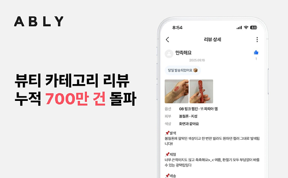 에이블리는 뷰티 카테고리 누적 리뷰가 700만건을 돌파했다고 밝혔다. [사진=에이블리]