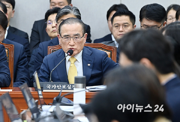 위성락 국가안보실장이 29일 서울 여의도 국회 국회운영위원회에서 열린 대통령비서실, 국가안보실 등에 대한 국정감사에 출석해 질의에 답변하고 있다. [사진=곽영래 기자]
