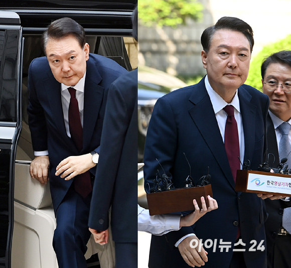 12·3 비상계엄 사태와 관련해 내란 우두머리 혐의 등으로 기소된 윤석열 전 대통령이 12일 서울 서초구 서울중앙지방법원으로 출석하고 있다. [사진=사진공동취재단]