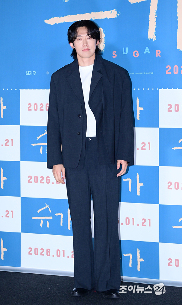 배우 민진웅이 18일 오전 서울 용산구 CGV 용산아이파크몰에서 열린 영화 '슈가'(감독 최신춘) 제작보고회에 참석하고 있다. [사진=정소희 기자]