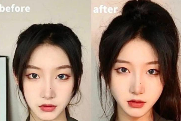 사진은 정수리 볼륨에 따른 얼굴형을 비교한 모습. [사진=페이스북 갈무리 ]