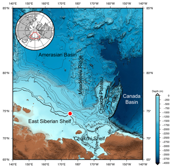 국내 연구팀이 동시베리아해에서 해저 영구동토층의 존재를 확인했다. 동시베리아해 수중음향 관측 지점. [사진=극지연구소]