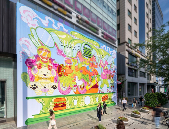 SPC가 쉐이크쉑 1호 강남점 이전을 준비하며 선보인 호딩아트. [사진=SPC]