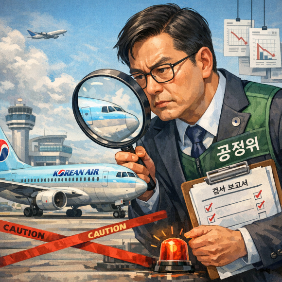 공정거래위원회의 촘촘한 관리를 받는 대한항공. [사진=챗GPT로 그린 그림]
