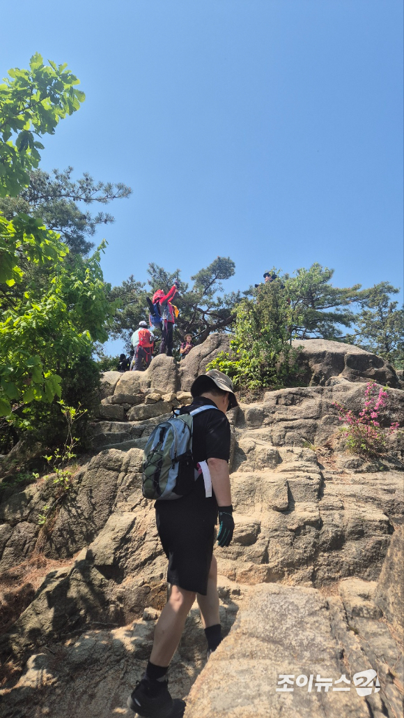 25일 서울 강북구 우이동 만남의 광장에서 열린 산악인 오은선 대장과 함께하는 '제13회 희망찾기 등산&middot;트레킹 교실' 참가자들이 북한산 진달래 능선을 걷고 있다. [사진=김양수 기자]