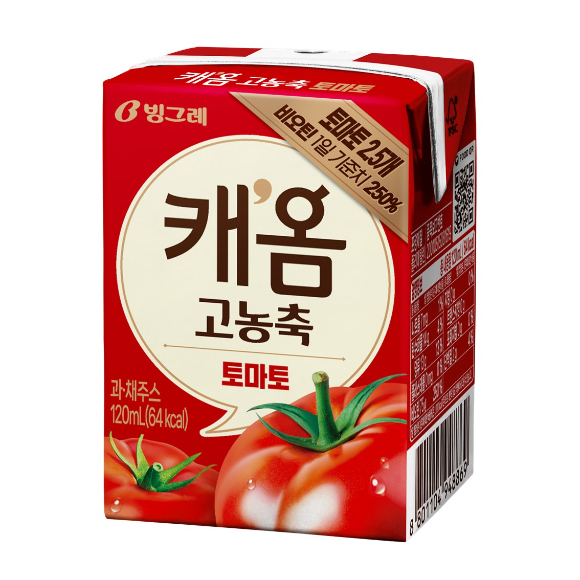 빙그레가 신규 과채주스 브랜드 '캐옴'의 첫 출시 제품으로 '캐옴 고농축 토마토'를 선보인다. [사진=빙그레]