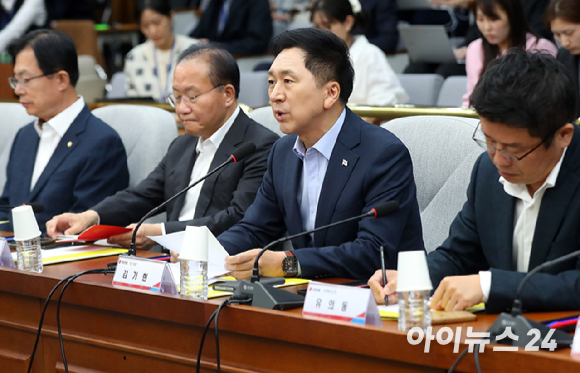 김기현 국민의힘 대표가 지난 22일 국회에서 열린 제13차 고위당정협의회에서 발언하고 있다. [사진=뉴시스]