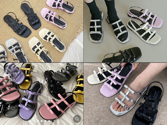 베르베르가 디자인해 판매 중인 '3리본와이드라운드스트랩 샌들'. [사진=화면 캡처]