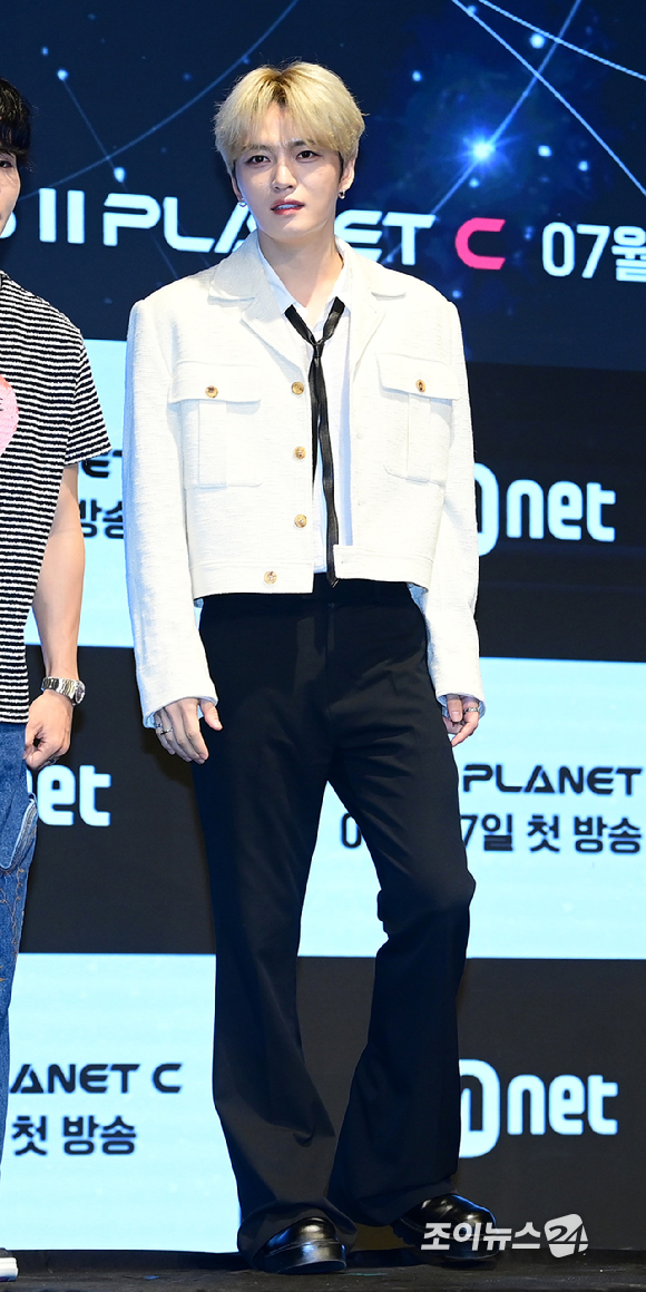 가수 김재중이 16일 오전 서울 구로구 더 세인트에서 열린 Mnet 새 예능프로그램 '보이즈2 플래닛' 제작발표회에 C마스터로 참석하고 있다. [사진=정소희 기자]