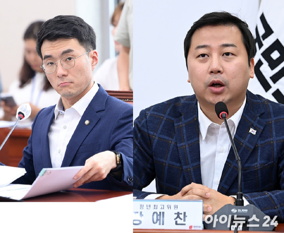 수십억 상당의 가상자산(코인) 보유&middot;거래 의혹으로 더불어민주당을 탈당한 김남국 무소속 의원(왼쪽)이 장예찬 국민의힘 청년 최고위원을 상대로 명예훼손 고소에 이어 손해배상 청구 소송을 제기했다 [사진=정소희 기자]