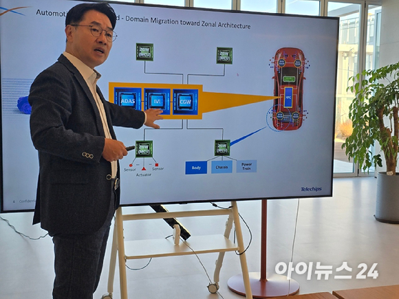 이장규 텔레칩스 대표가 15일 경기도 성남시에 있는 텔레칩스 본사에서 열린 기자간담회에서 발언하고 있다. [사진=권용삼 기자]