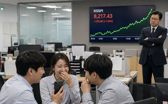 최근 코스피 지수가 8000선을 뚫는 등 연일 급등하며 국내 주식 열풍이 불고 있는 가운데 회사에서 주식 이야기를 금지시킨 한 부장의 경고가 화제를 모으고 있다. 사진은 AI 생성 이미지. [사진=챗GPT]