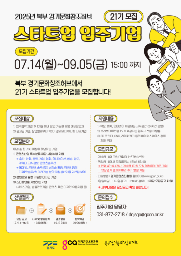 경기콘텐츠진흥원은 9월5일까지 '2025 북부 경기문화창조허브 하반기 입주기업'을 모집한다. [사진=경기콘텐츠진흥원]