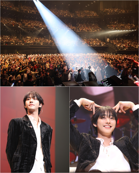 배우 안효섭이 일본에서 개최된 마지막 앵콜 공연 '더 프레젠트 쇼-히어 앤드 나우 원스 모어'에서 팬들을 만나고 있다. [사진=더프레젠트컴퍼니]