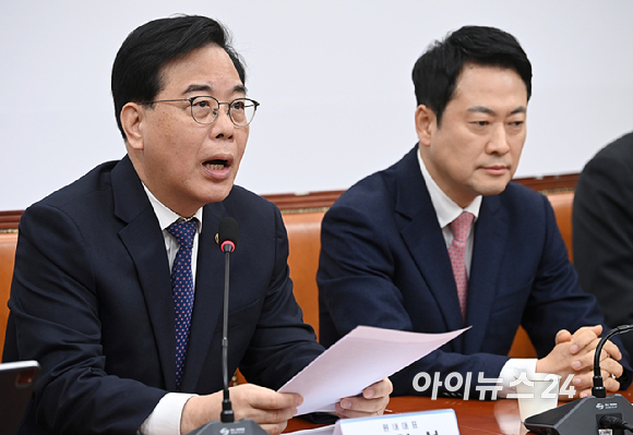 송언석 국민의힘 원내대표가 16일 서울 여의도 국회에서 열린 최고위원회의에서 발언하고 있다. [사진=곽영래 기자]