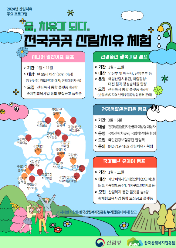 산림청은 전국 치유의 숲에서 산림치유프로그램을 운영한다. 사진은 프로그램 관련 인포그래픽이다. [사진=산림청]