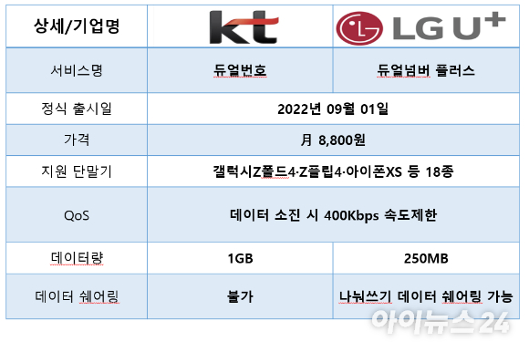 KT-LGU+ e심 서비스 비교 분석표. [사진=안세준 기자]