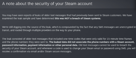 글로벌 최대 PC 게임 플랫폼 스팀 운영사인 밸브가 최근 불거진 8900만 이용자 데이터 유출 사고 의혹에 대해 시스템 침입이 아니기에 계정 보안에는 영향이 없다는 입장을 밝혔다. [사진=스팀 공지사항 캡처]