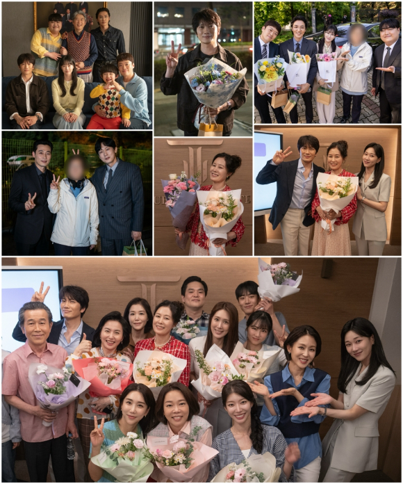 '아파트' 지성, 하윤경, 박병은, 문소리 등 배우들이 화기애애한 분위기 속에서 포즈를 취하고 있다. [사진=JTBC]