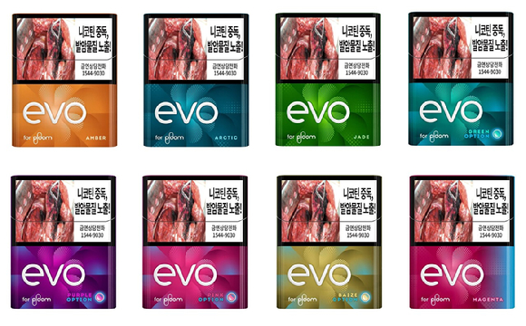 플룸 전용 궐련형 전자담배 스틱 '에보' 8종. [사진=JTI코리아 제공]