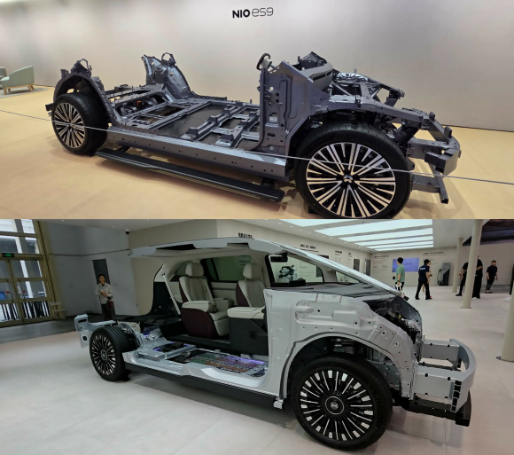 샤오펑 GX, 니오 ES8, 리오토 L9 리비스, 덴자 D9 파이오니어 전시. [사진=정구민]