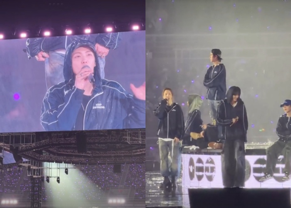 방탄소년단이 9일 고양종합운동장 주경기장에서 'BTS WORLD TOUR 'ARIRANG''콘서트에서 무대를 선보이고 있다. [사진=RM 인스타그램]
