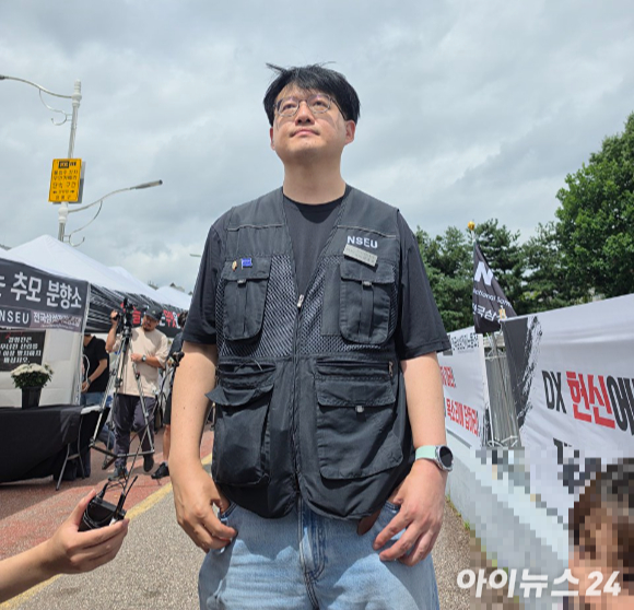 이호석 전삼노 수원지부장이 입장을 밝히고 있다. [사진=황세웅 기자]