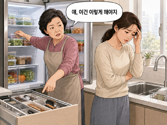 냉장고, 싱크대, 서랍 정리 등 살림을 지나치게 간섭하는 시어머니 때문에 스트레스를 호소하는 여성의 사연이 알려졌다. 사진은 챗GPT로 생성한 인공지능(AI) 이미지. [사진=챗GPT]