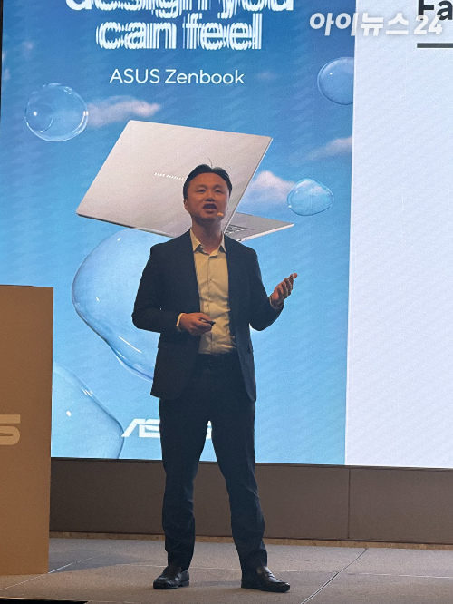 피터 창 에이수스 아시아태평양(APAC) 총괄 지사장이 인공지능(AI) PC 시대를 겨냥한 회사의 제품 전략을 설명하고 있다. [사진=황세웅 기자]