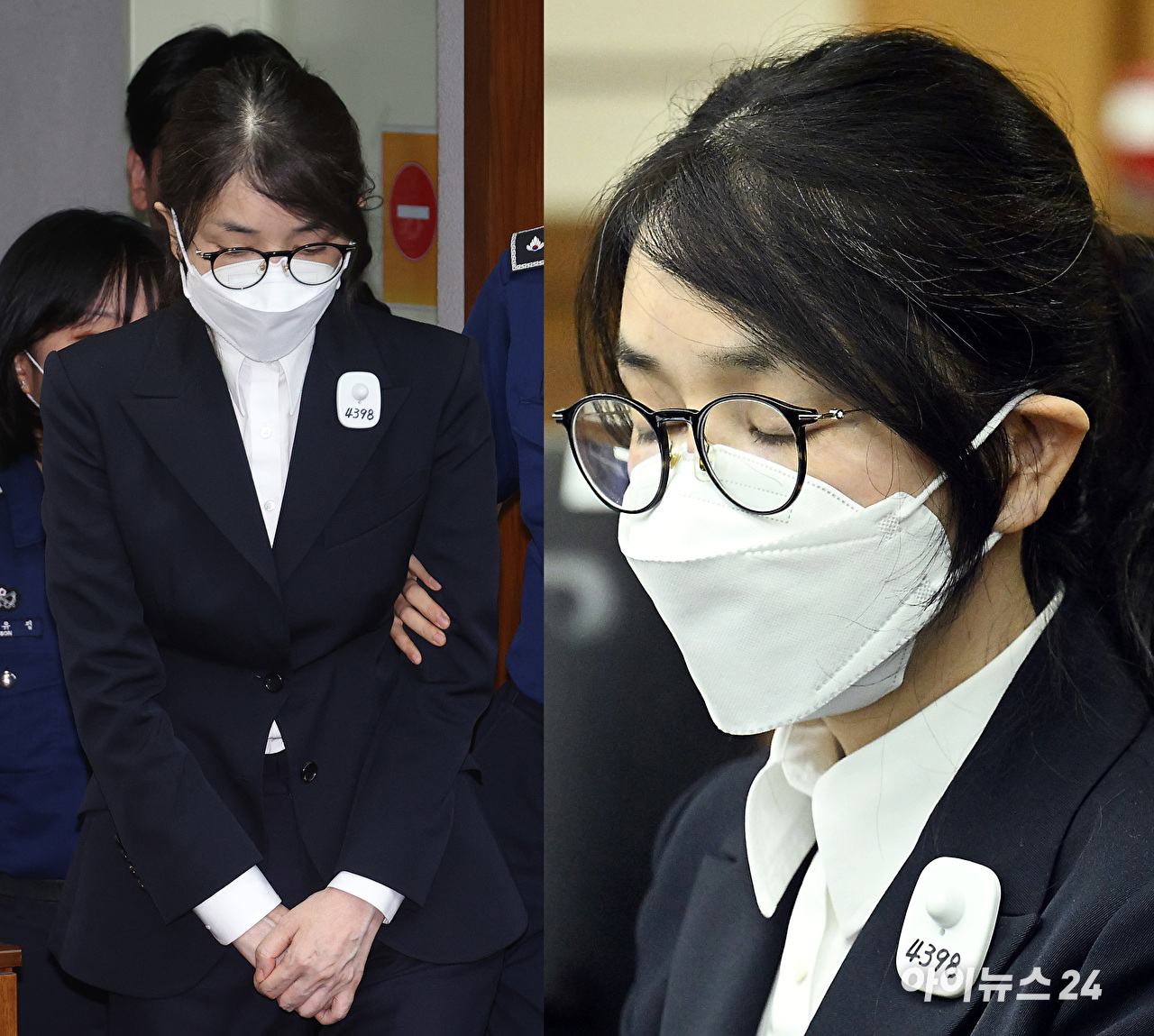 윤석열 전 대통령의 배우자 김건희 여사가 24일 서울 서초동 서울중앙지법에서 열린 김 여사의 특정범죄가중처벌법상 알선수재 및 자본시장법·정치자금법 위반 등 사건 첫 재판에 출석하고 있다. [사진=사진공동취재단]