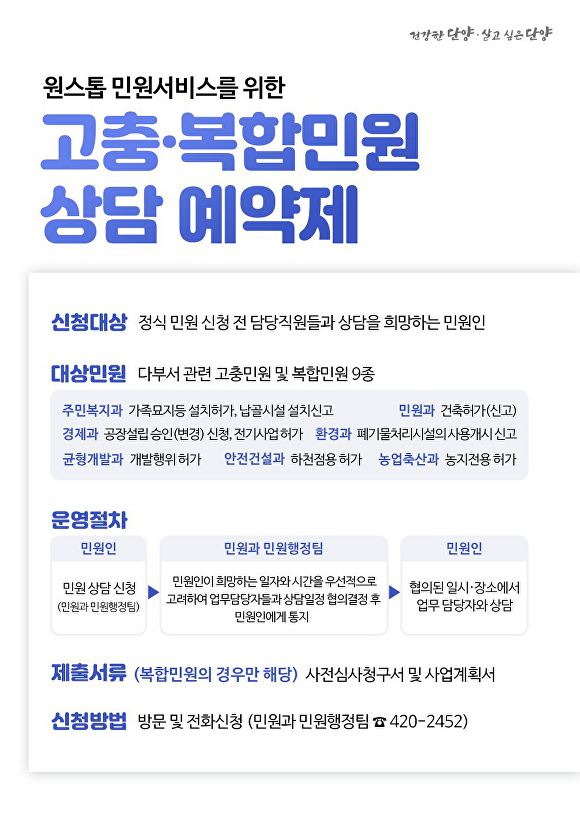 고충·복원민원 상담 예약제 안내 포스터. [사진=단양군]