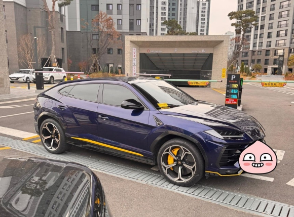 수원시 한 아파트 주차장 입구를 람보르기니가 막아 형사 입건되게 됐다. [사진=온라인 커뮤니티]