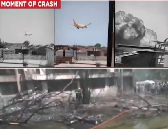 지난해 6월 발생한 에어인디아 여객기 추락 당시 뉴스 영상 [사진=인디아튜데이 유튜브 캡쳐]