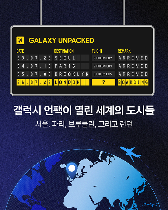 삼성전자가 2023년 서울부터 2024년 파리, 2025년 미국 뉴욕 브루클린을 거쳐 올해 영국 런던으로 이어지는 갤럭시 언팩 개최 도시 여정을 소개했다. [사진=삼성전자 뉴스룸]