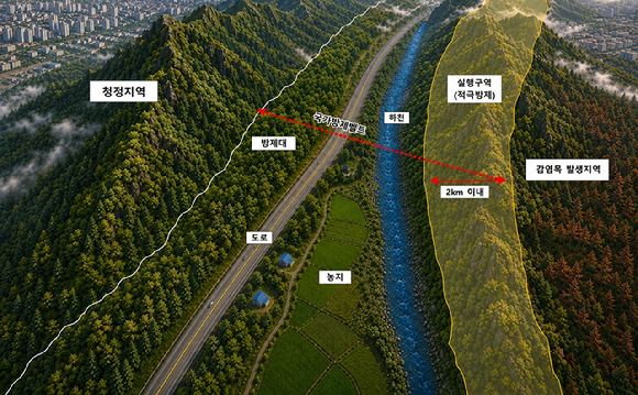 전남 순천 지역의 한 야산에서 소나무가 시뻘겋게 말라가고 있다. KTX에서 보는 풍경이 낯설고 어색했다. [사진=정종오 기자]