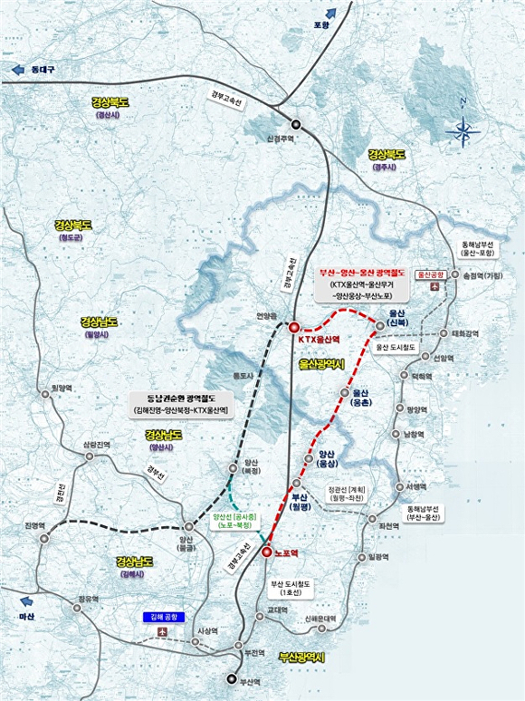 부·울·경 광역철도와 동남권 순환 광역철도 위치도. [사진=부산광역시]