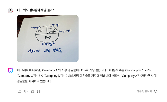 네이버의 대화형 인공지능(AI) 서비스 클로바X에 사진(이미지)을 올리고 이를 바탕으로 AI가 답변을 제시한 서비스 화면 예시 [사진=네이버]