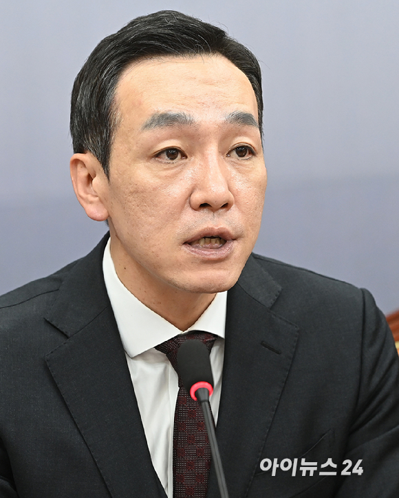 김민수 국민의힘 최고위원이 28일 오전 서울 여의도 국회에서 열린 최고위원회의에서 발언하고 있다. [사진=곽영래 기자]