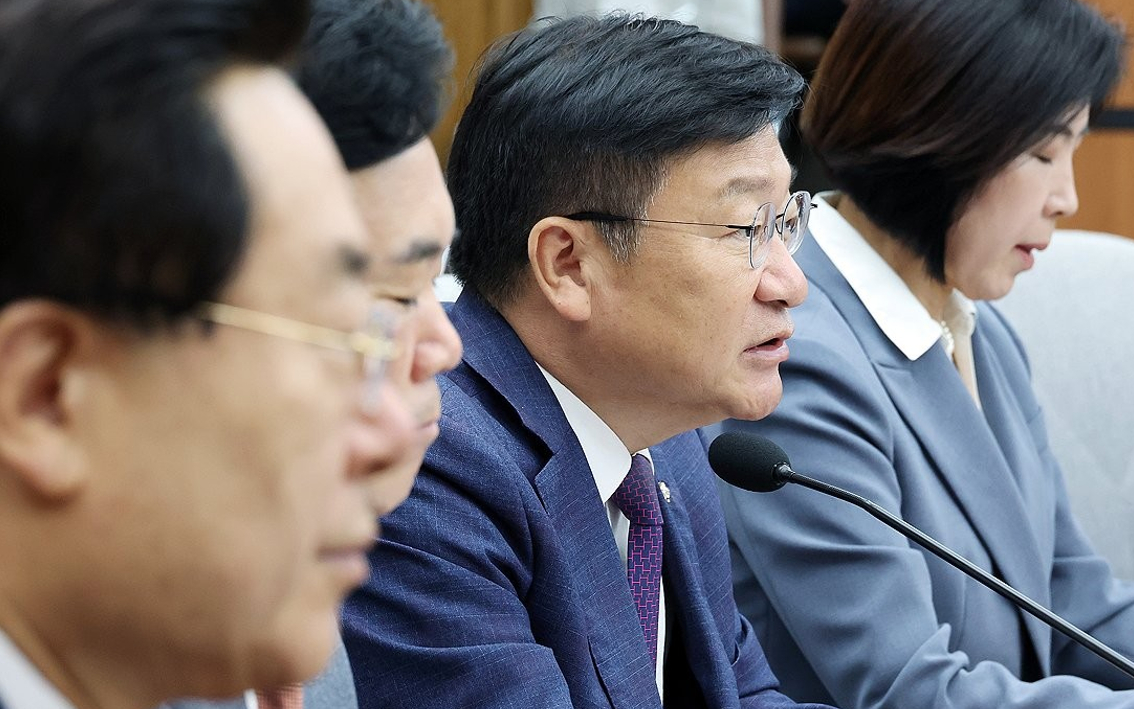 국민의힘 정점식 원내대표가 16일 국회에서 열린 원내대책회의에서 모두발언을 하고 있다. 2026.6.16 [사진=연합뉴스]