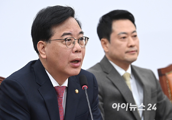 송언석 국민의힘 원내대표가 19일 서울 여의도 국회에서 열린 최고위원회의에서 발언하고 있다. [사진=곽영래 기자]